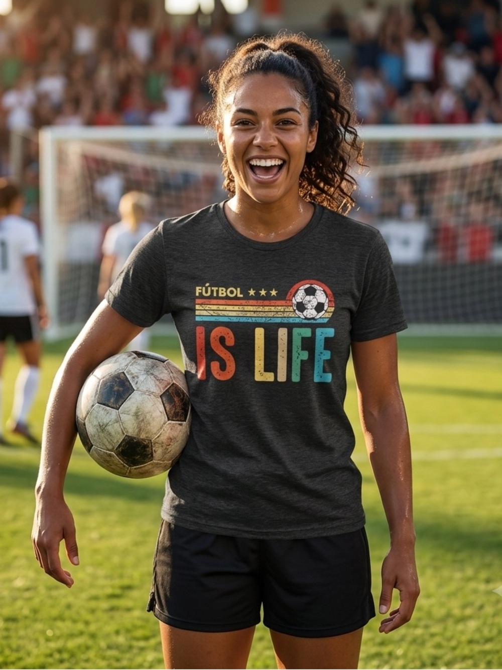 Futbol is Life Dark Gray Crewneck Tee, Size Medium T-Shirt Soccer Fan